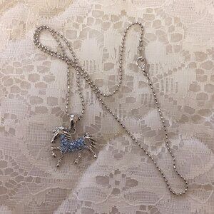 NEW Girl's Austrian Blue Crystal Horse Pendant Charm Silver Tone Necklace